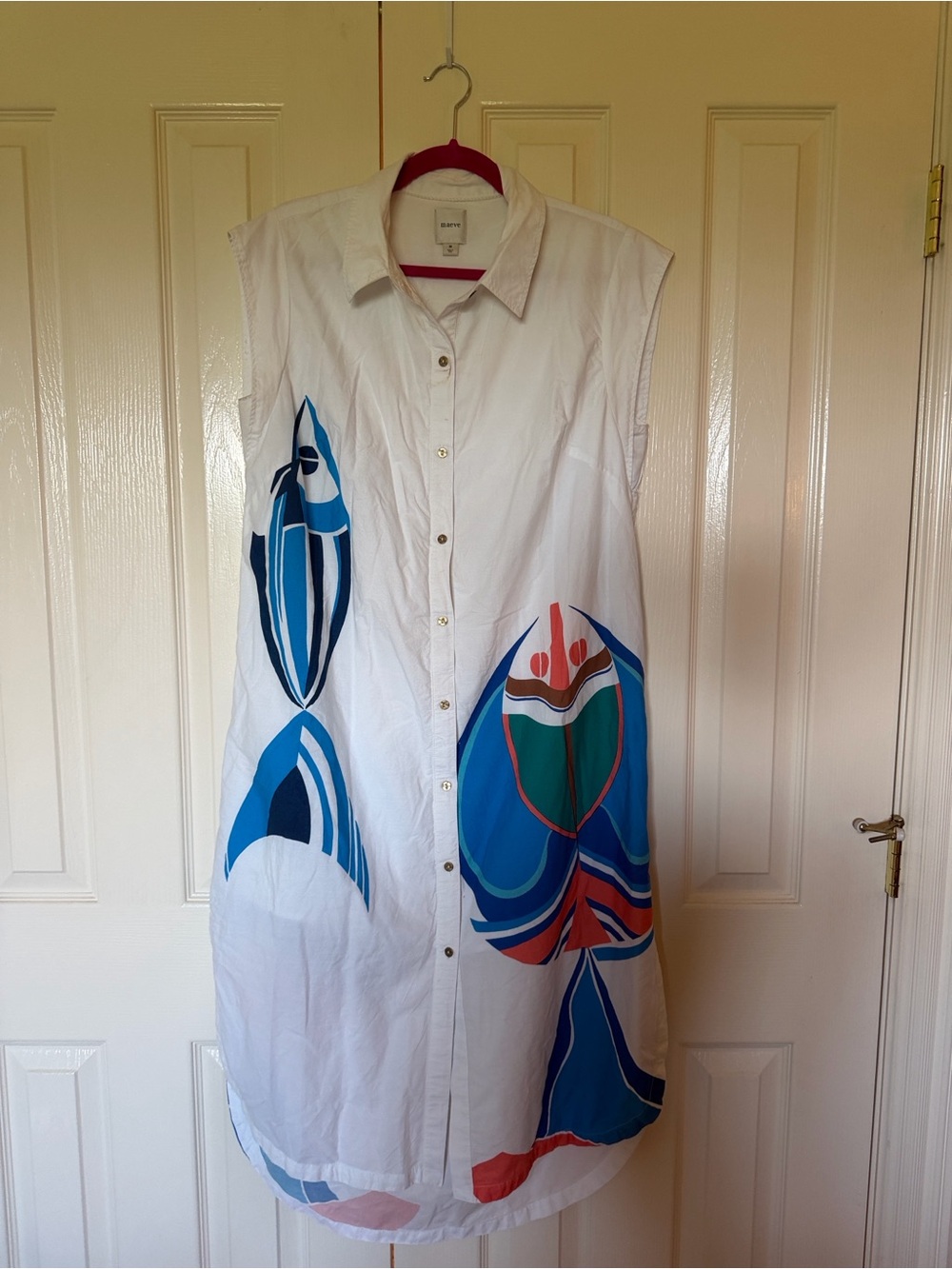 Maeve White Sleeveless Button-Front Maxi Dress with Blue and Coral Print - Picture 2 of 9